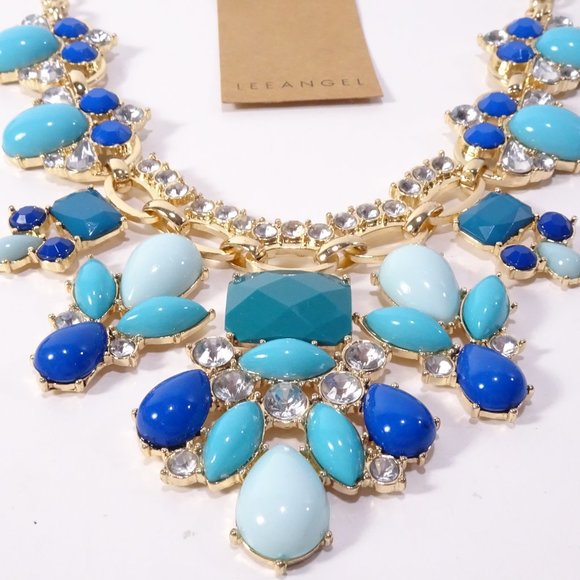 Nordstrom Lee by Lee Angel Turq and Gold Cabochon Statement Necklace NWT 115 - Picture 11 of 11